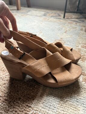 Toms Tan Suede Crisscross Slingback Wedge Sandals